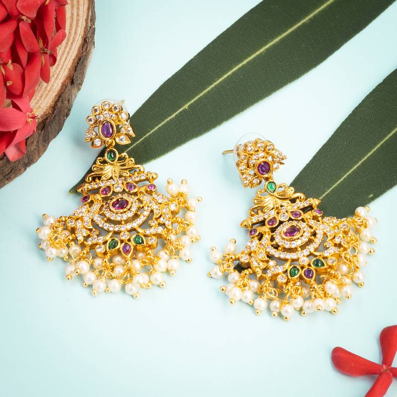 Gold pearl chandbali