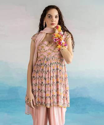 Printed Lotus Kali Embroidered Peplum With Dhoti And Dupatta 2