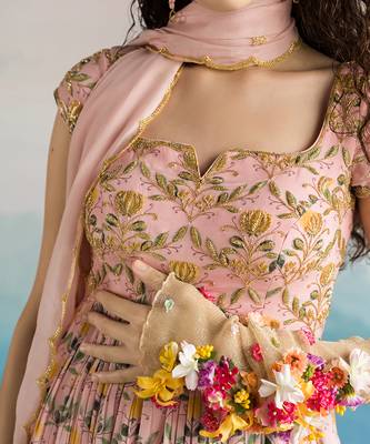 Printed Lotus Kali Embroidered Peplum With Dhoti And Dupatta 3
