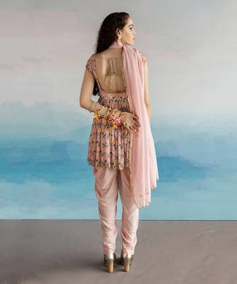 Printed Lotus Kali Embroidered Peplum With Dhoti And Dupatta 4
