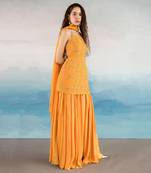 Printed Halter Neck Embroidered Kurta With Sharara And Dupatta