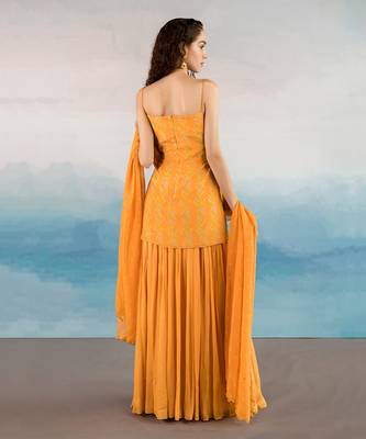 Printed Halter Neck Embroidered Kurta With Sharara And Dupatta 3