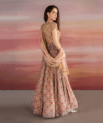 Printed Heavy Yoke Bandhgala Anarkali With Dupatta 2
