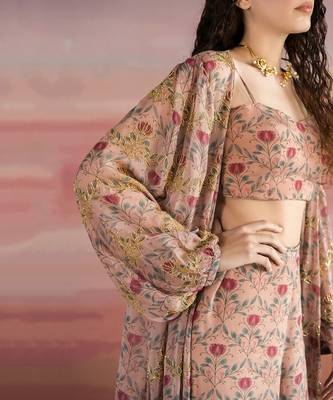Printed Heavy Yoke Bandhgala Anarkali With Dupatta 3