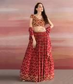 Printed Heavy Embroidered Half Sleeve Blouse With Ghagara And Organza Dupatta