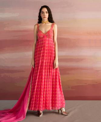 Printed Cups Embroidered Anarkali With Border Embroidered Organza Dupatta 1