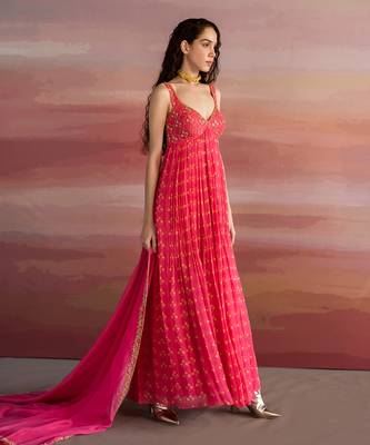Printed Cups Embroidered Anarkali With Border Embroidered Organza Dupatta 2