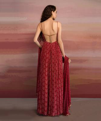 Printed Yoke Embroidered Backless Anarkali With Organza Dupatta 4
