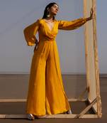 MANGO YELLOW OVERLAP BUTTI BALLOON SLEEVES JUMPSUIT