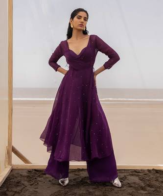 Purple Chitta Embroidered Angrakha With Bralette And A Palazzo 1