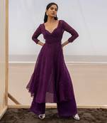 Purple Chitta Embroidered Angrakha With Bralette And A Palazzo