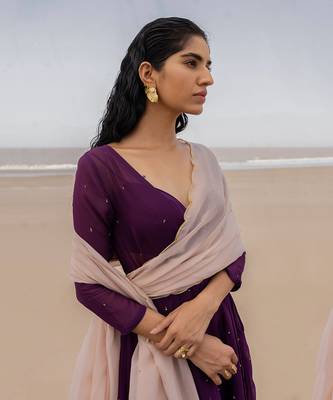 Purple Chitta Embroidered Angrakha With Bralette And A Palazzo 2