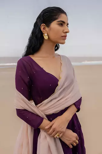 Purple Chitta Embroidered Angrakha With Bralette And A Palazzo