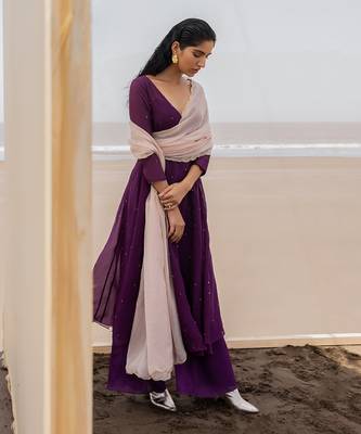 Purple Chitta Embroidered Angrakha With Bralette And A Palazzo 3
