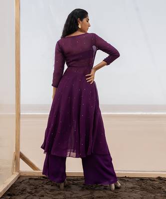 Purple Chitta Embroidered Angrakha With Bralette And A Palazzo 4