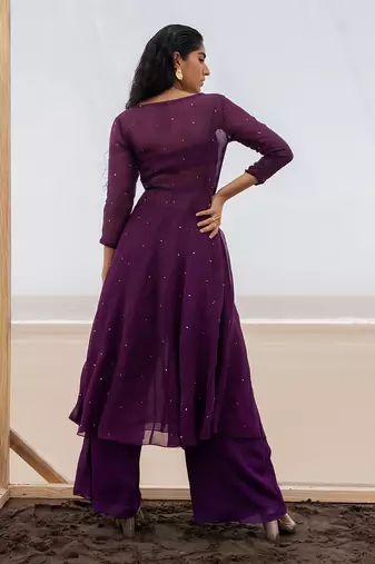 Purple Chitta Embroidered Angrakha With Bralette And A Palazzo