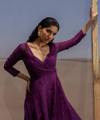 Purple Chitta Embroidered Angrakha With Bralette And A Palazzo 5