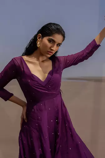 Purple Chitta Embroidered Angrakha With Bralette And A Palazzo