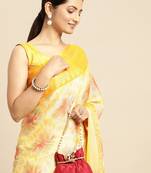 Yellow printed brasso saree with blouse