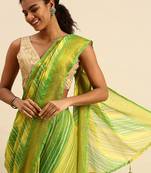 Green printed brasso saree with blouse
