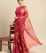 Pink printed brasso saree with blouse