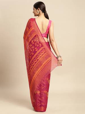 Pink printed brasso saree with blouse 3