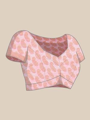 Pink printed brasso saree with blouse 4