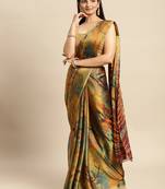Multicolor printed brasso saree with blouse