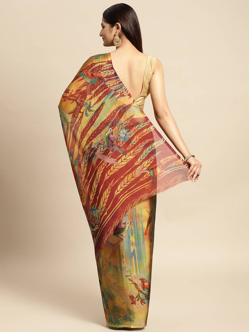 Multicolor printed brasso saree with blouse
