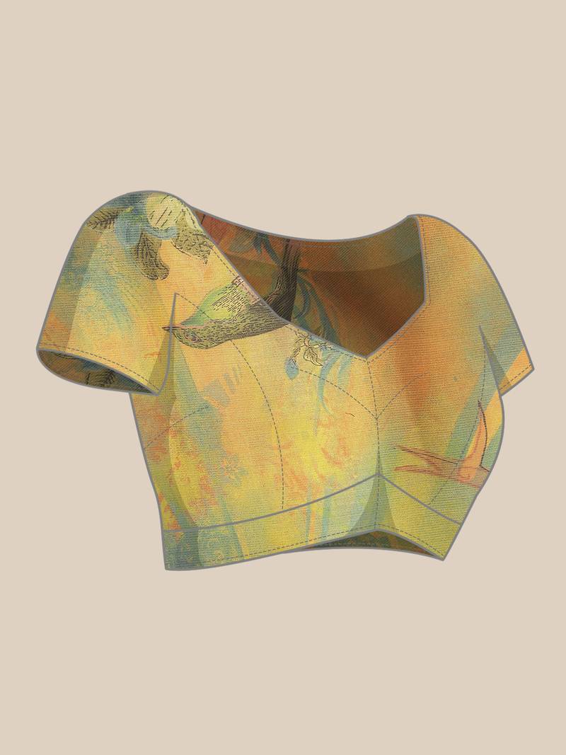 Multicolor printed brasso saree with blouse