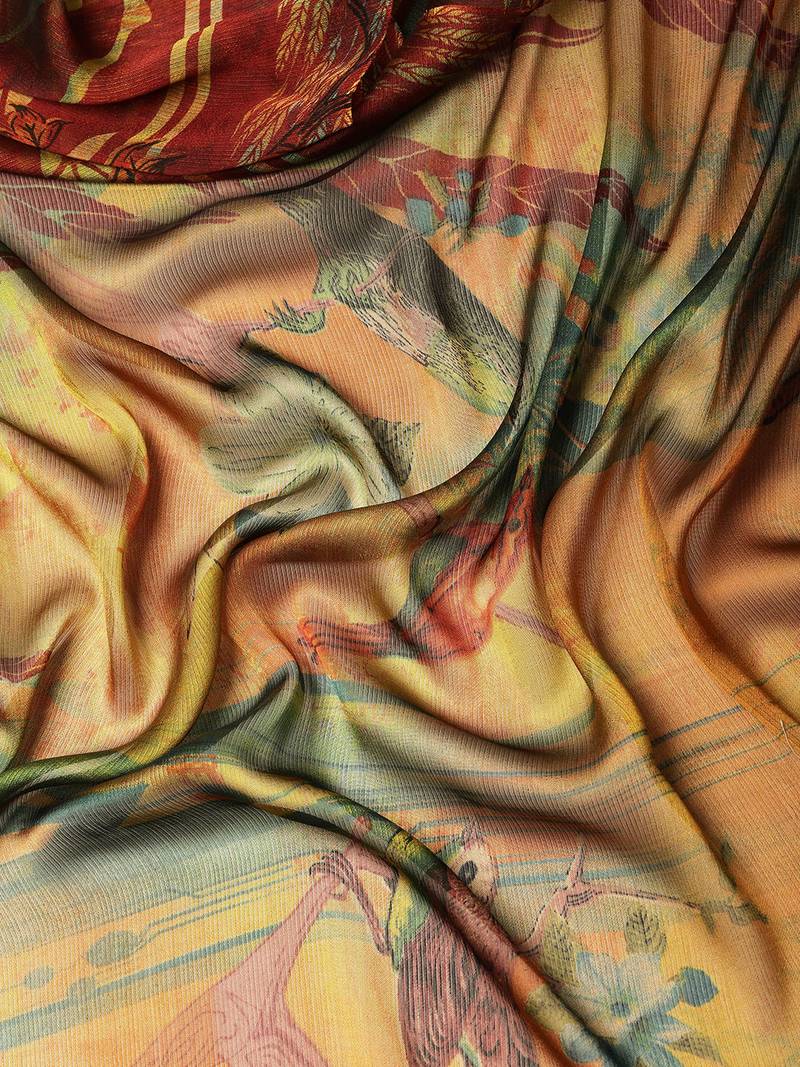 Multicolor printed brasso saree with blouse