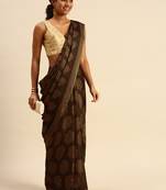 Brown printed brasso saree with blouse