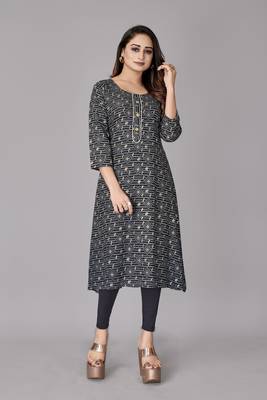 Designer Mill & Foil Printed Ethnic Kurti In Beautiful Blue Colour For Casual Party Looks 1