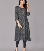 Designer Mill & Foil Printed Ethnic Kurti In Beautiful Blue Colour For Casual Party Looks