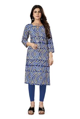 Designer Mill & Foil Printed Ethnic Kurti In Beautiful Blue Colour For Casual Party Looks 1