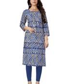 Designer Mill & Foil Printed Ethnic Kurti In Beautiful Blue Colour For Casual Party Looks