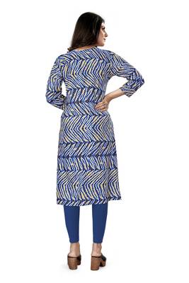 Designer Mill & Foil Printed Ethnic Kurti In Beautiful Blue Colour For Casual Party Looks 2