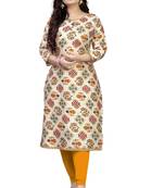 Designer Mill & Foil Printed Ethnic Kurti In Beautiful Cream Colour In Rayon Fabric For Casual Party Looks