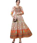 Designer Digital Printed Cream Colour Chinon Fabric Girlish Kurti