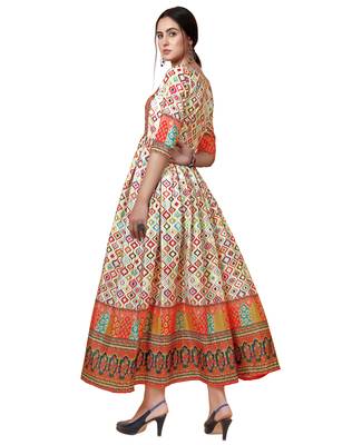 Designer Digital Printed Cream Colour Chinon Fabric Girlish Kurti 2