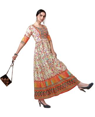 Designer Digital Printed Cream Colour Chinon Fabric Girlish Kurti 3