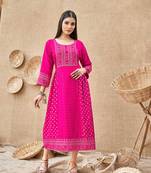 Amazing Girlish Designer Foil Printed Pink Colour Kurti In Rayon Fabric