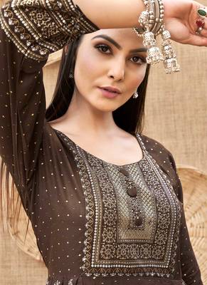 Amazing Girlish Designer Foil Printed Coffee Colour Kurti In Rayon Fabric 2