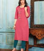 Casual Office Wear Designer Hand Work Gajri Colour Kurti In Galaxi Cotton Fabric