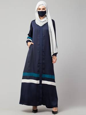 Front Open Nida Abaya With Contrast Stripes. 1