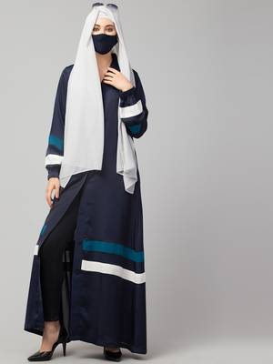 Front Open Nida Abaya With Contrast Stripes. 2