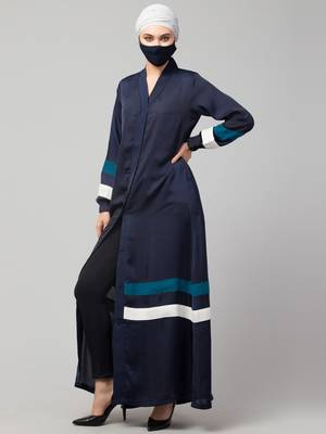 Front Open Nida Abaya With Contrast Stripes. 3