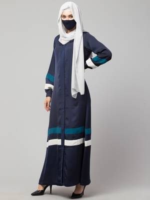 Front Open Nida Abaya With Contrast Stripes. 4
