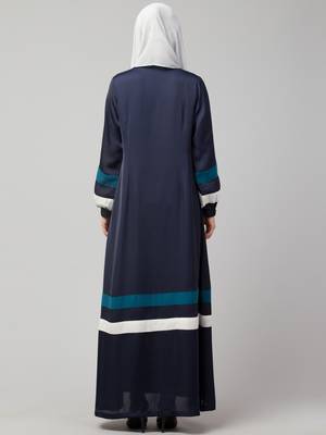 Front Open Nida Abaya With Contrast Stripes. 5