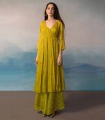 Printed Mirrorwork Embroidered Angrakha With Bralette And Palazzo